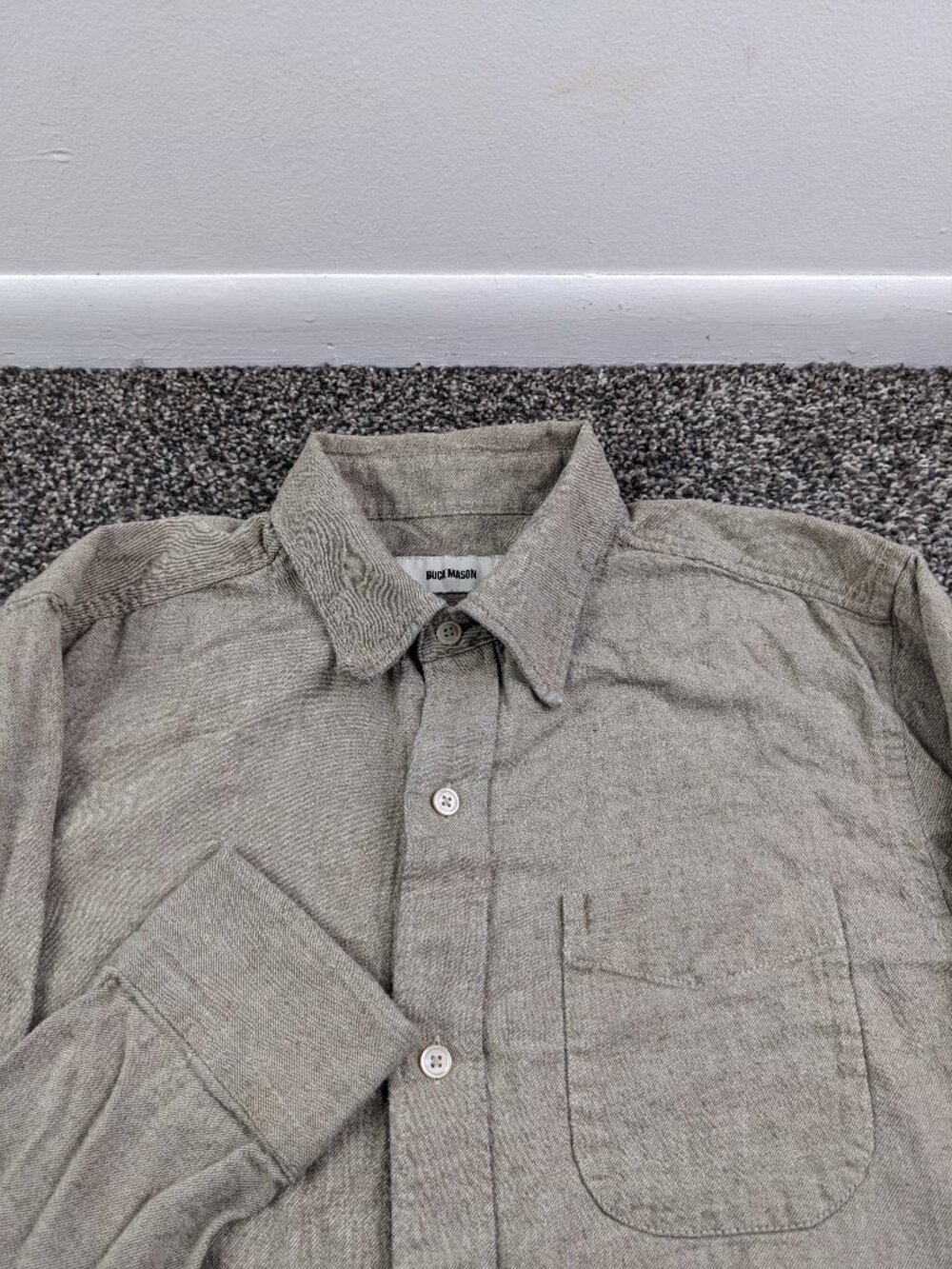 Buck Mason Shirt Brushed Twill Flannel Long Sleeve Button Up Oatmeal Mens Medium